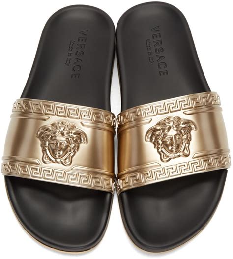 versace slides gold replica|versace la medusa leather slides.